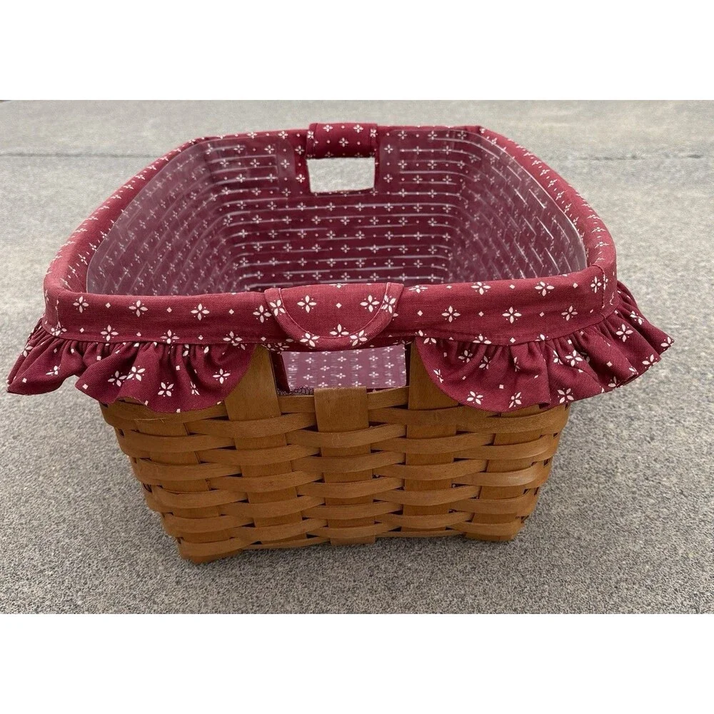 Longaberger 1996 Traditional Red Fabric Plastic Insert Laundry Basket VTG Large